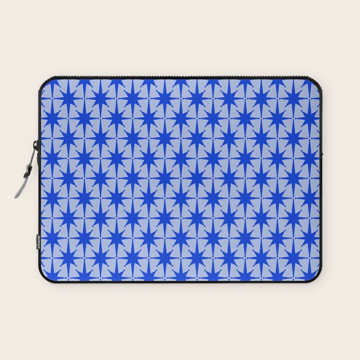 Mid Century Modern Atomic Stars Retro Starburst Pattern 2 in Royal Blue and Light Blue Laptop Sleeve Gallery Image 1
