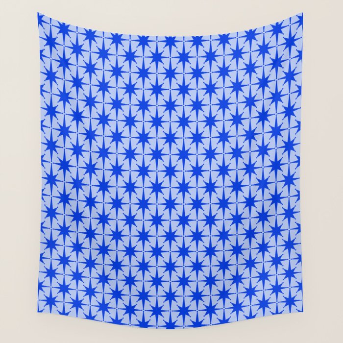 Mid Century Modern Atomic Stars Retro Starburst Pattern 2 in Royal Blue and Light Blue Wall Tapestry Gallery Image 1