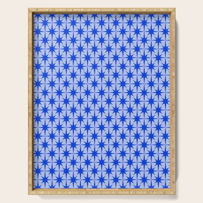 Mid Century Modern Atomic Stars Retro Starburst Pattern 2 in Royal Blue and Light Blue Serving Tray Gallery Image 1