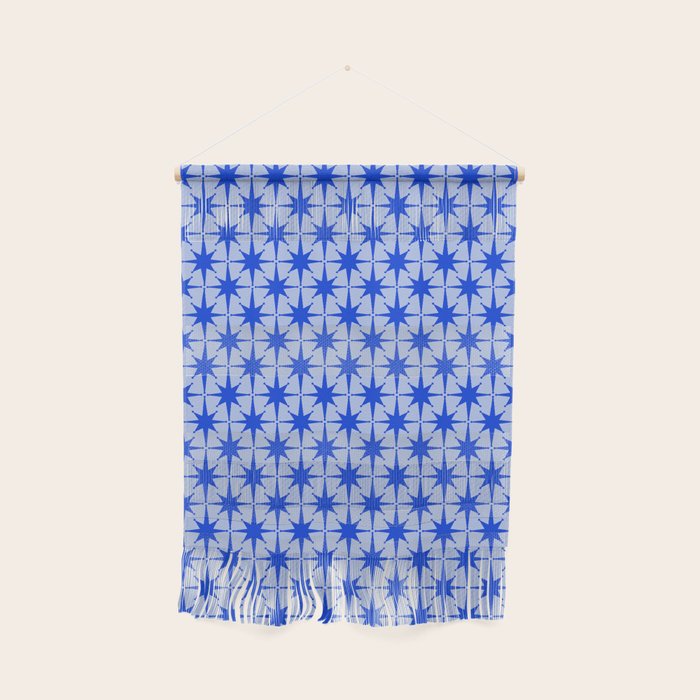 Mid Century Modern Atomic Stars Retro Starburst Pattern 2 in Royal Blue and Light Blue Wall Hanging Gallery Image 1