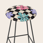 Black and White Checkered - Retro Rainbow Daisies  Stool Gallery Image 2