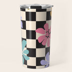 Black and White Checkered - Retro Rainbow Daisies  Travel Mug Gallery Image 1