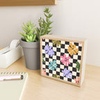 Black and White Checkered - Retro Rainbow Daisies  Mini Art Print Gallery Image 2