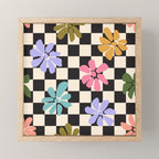 Black and White Checkered - Retro Rainbow Daisies  Mini Art Print Gallery Image 1