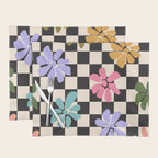 Black and White Checkered - Retro Rainbow Daisies  Placemat Gallery Image 1