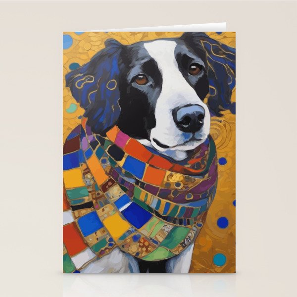 Gustav Klimt Style Dog with Colorful Scarf Stationery Card Gallery Image 2
