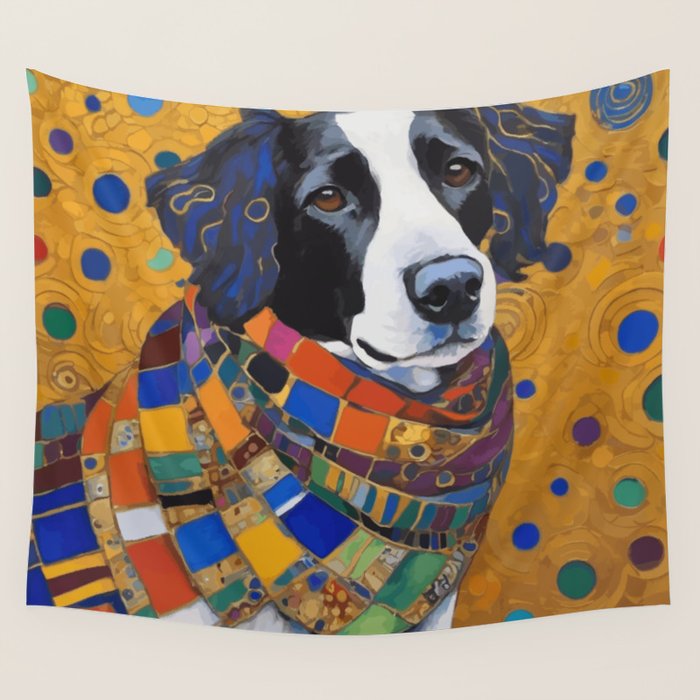 Gustav Klimt Style Dog with Colorful Scarf Wall Tapestry Gallery Image 4