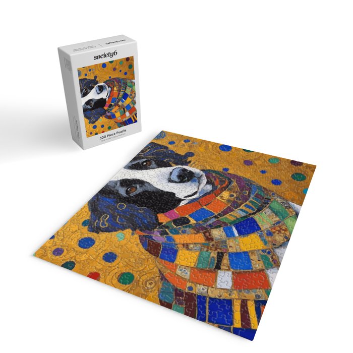 Gustav Klimt Style Dog with Colorful Scarf Jigsaw Puzzle Gallery Image 2