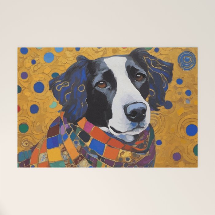 Gustav Klimt Style Dog with Colorful Scarf Welcome Mat Gallery Image 1