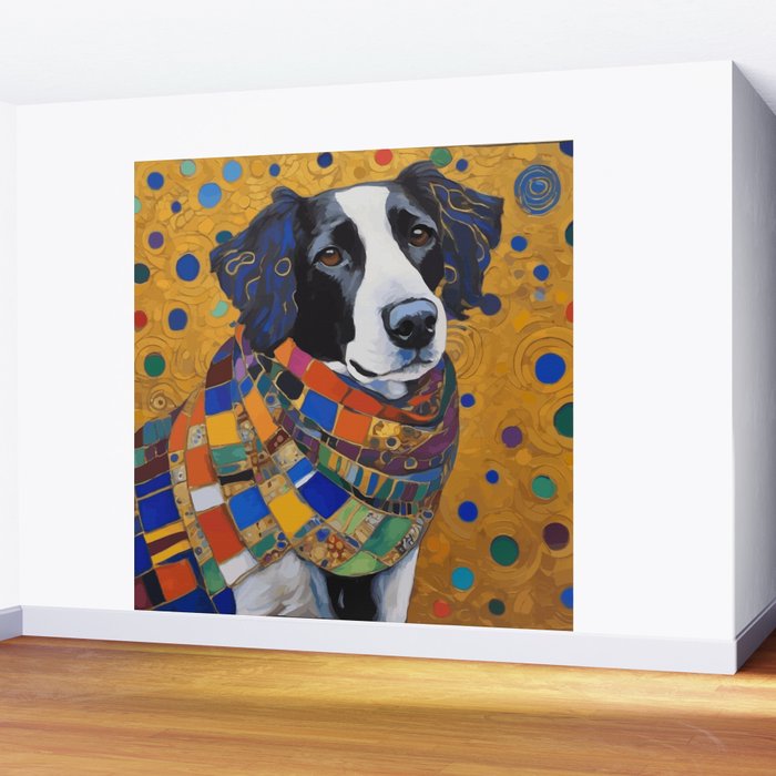 Gustav Klimt Style Dog with Colorful Scarf Wall Mural Gallery Image 2