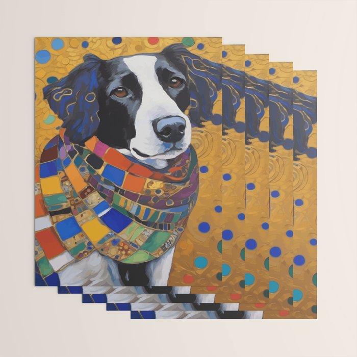 Gustav Klimt Style Dog with Colorful Scarf Wrapping Paper Gallery Image 3