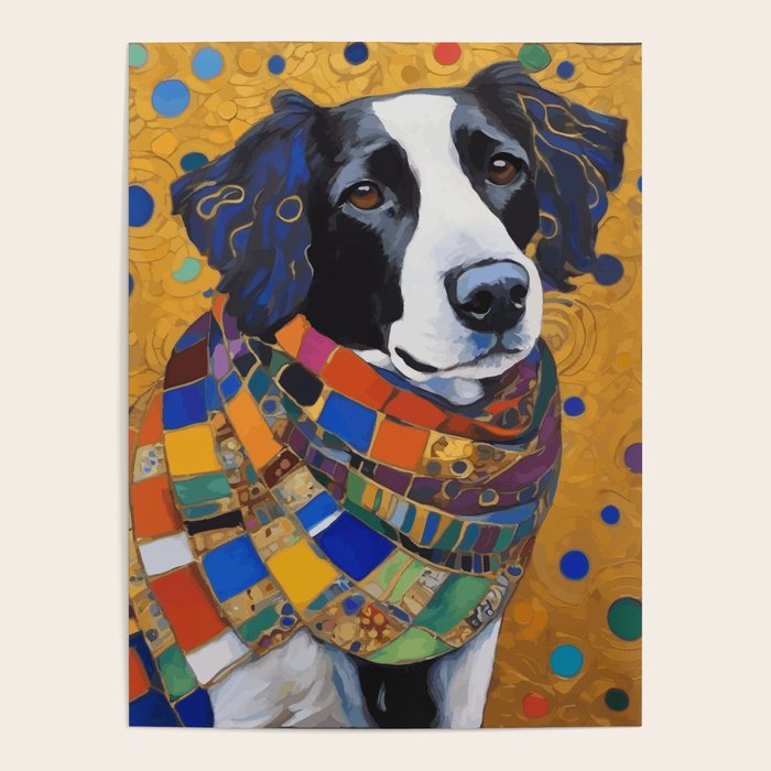 Gustav Klimt Style Dog with Colorful Scarf Poster Gallery Image 4