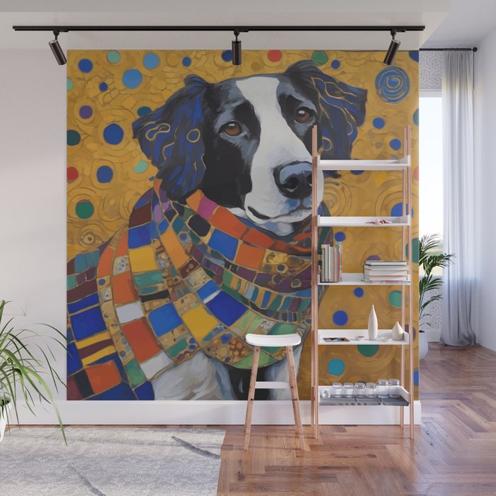 Gustav Klimt Style Dog with Colorful Scarf Wall Mural Gallery Image 1