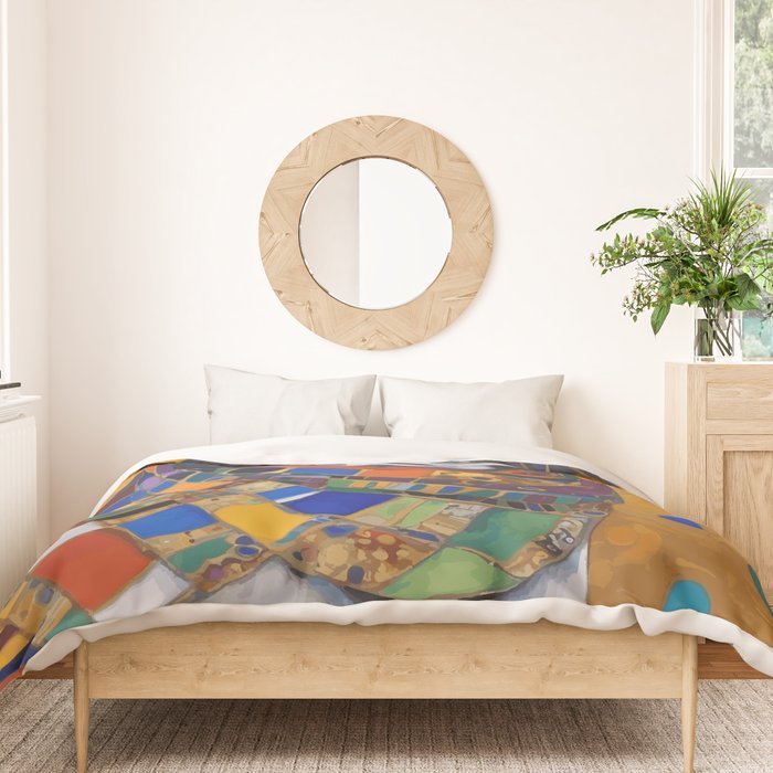 Gustav Klimt Style Dog with Colorful Scarf Duvet Cover Gallery Image 3