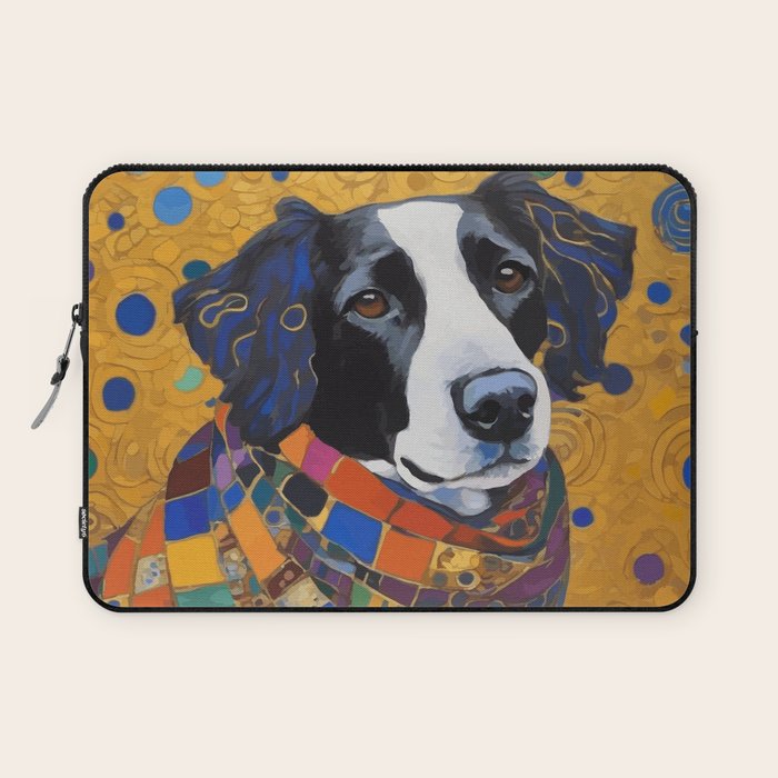 Gustav Klimt Style Dog with Colorful Scarf Laptop Sleeve Gallery Image 1