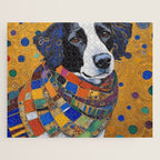 Gustav Klimt Style Dog with Colorful Scarf Jigsaw Puzzle Gallery Image 1