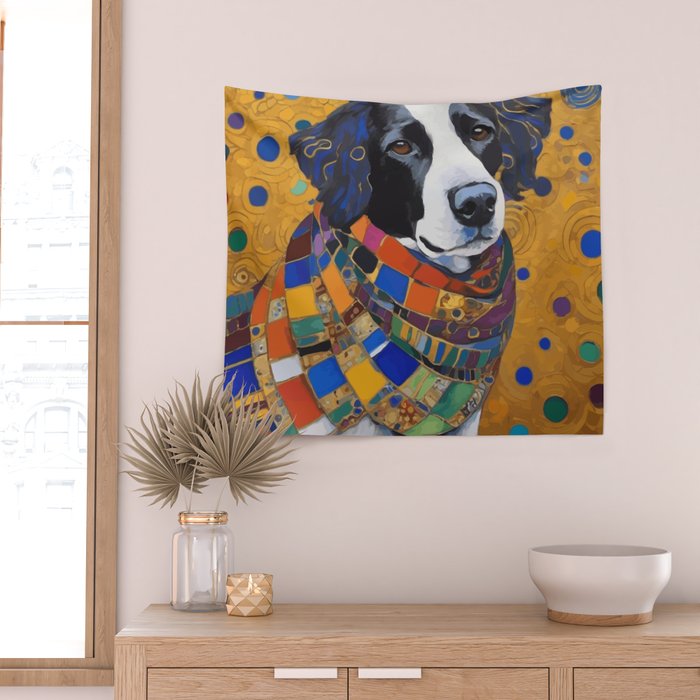 Gustav Klimt Style Dog with Colorful Scarf Wall Tapestry Gallery Image 2