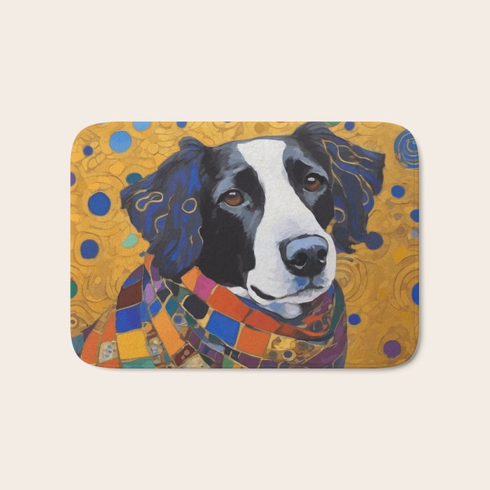 Gustav Klimt Style Dog with Colorful Scarf Bath Mat Gallery Image 1