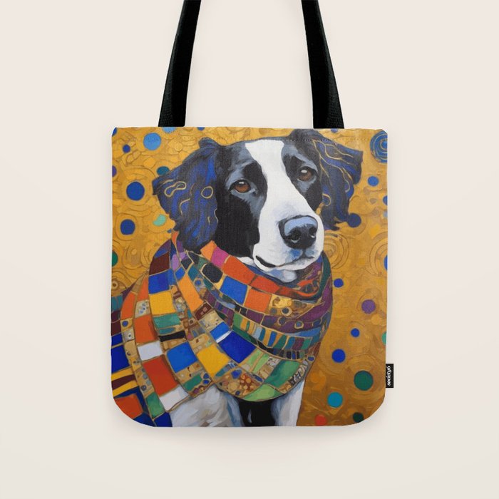 Gustav Klimt Style Dog with Colorful Scarf Tote Bag Gallery Image 1