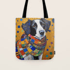 Gustav Klimt Style Dog with Colorful Scarf Tote Bag Gallery Image 1