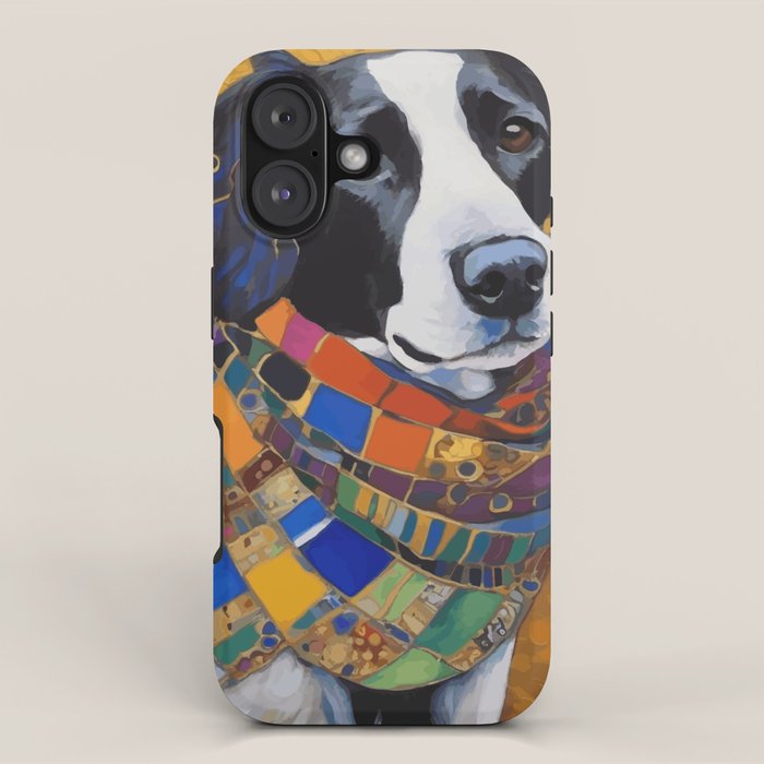 Gustav Klimt Style Dog with Colorful Scarf iPhone Case Gallery Image 1
