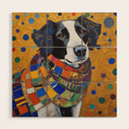 Gustav Klimt Style Dog with Colorful Scarf Wood Wall Art Gallery Image 1