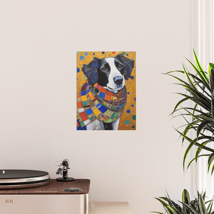 Gustav Klimt Style Dog with Colorful Scarf Poster Gallery Image 2
