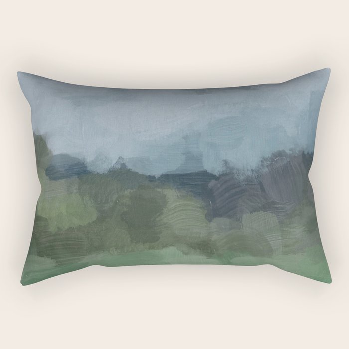 Storm in the Forest - Blue Gray Clouds Grass Green Abstract Nature Rustic Painting Art Printr  Rectangular Pillow Gallery Image 2