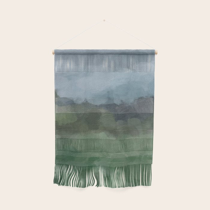 Storm in the Forest - Blue Gray Clouds Grass Green Abstract Nature Rustic Painting Art Printr  Wall Hanging Gallery Image 1