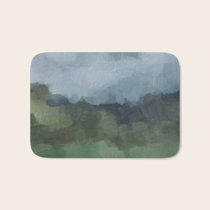 Storm in the Forest - Blue Gray Clouds Grass Green Abstract Nature Rustic Painting Art Printr  Bath Mat Gallery Image 1