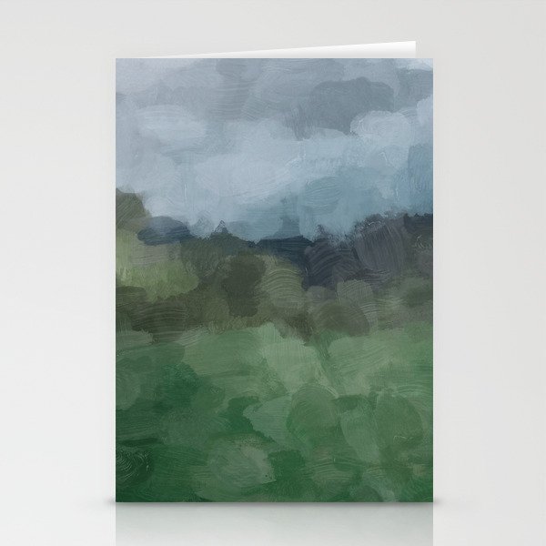 Storm in the Forest - Blue Gray Clouds Grass Green Abstract Nature Rustic Painting Art Printr  Stationery Card Gallery Image 2