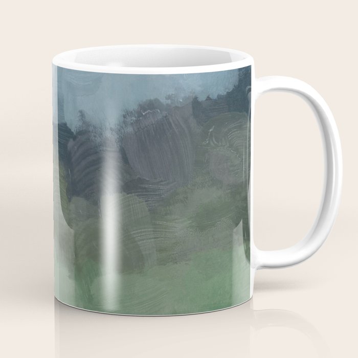 Storm in the Forest - Blue Gray Clouds Grass Green Abstract Nature Rustic Painting Art Printr  Coffee Mug Gallery Image 1