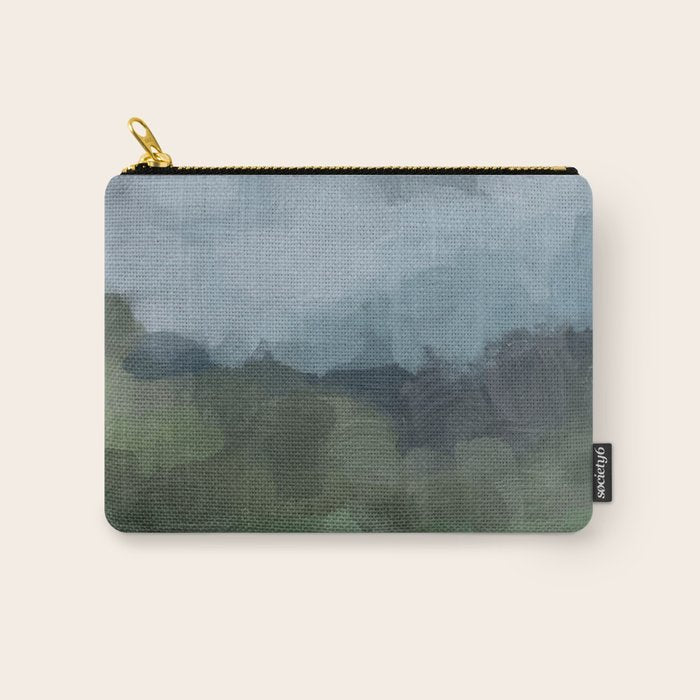Storm in the Forest - Blue Gray Clouds Grass Green Abstract Nature Rustic Painting Art Printr  Carry All Pouch Gallery Image 1