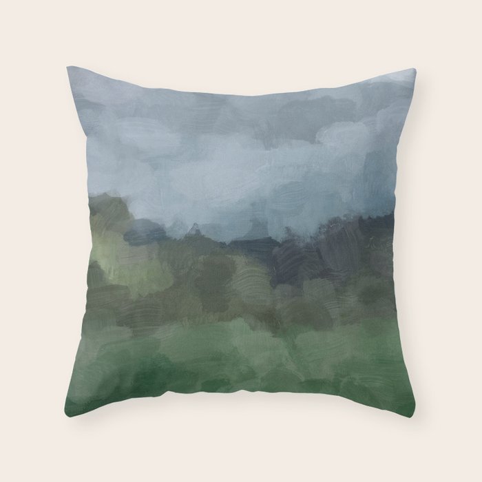 Storm in the Forest - Blue Gray Clouds Grass Green Abstract Nature Rustic Painting Art Printr  Throw Pillow Gallery Image 1