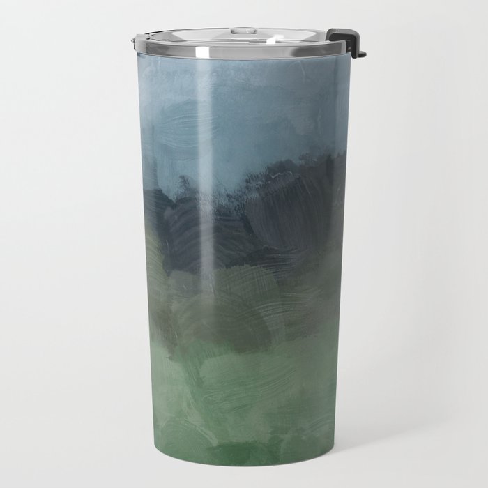Storm in the Forest - Blue Gray Clouds Grass Green Abstract Nature Rustic Painting Art Printr  Travel Mug Gallery Image 2
