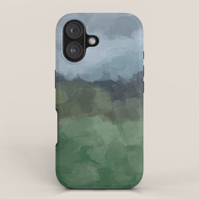 Storm in the Forest - Blue Gray Clouds Grass Green Abstract Nature Rustic Painting Art Printr  iPhone Case Gallery Image 1