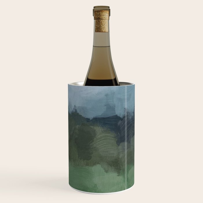 Storm in the Forest - Blue Gray Clouds Grass Green Abstract Nature Rustic Painting Art Printr  Wine Chiller Gallery Image 1
