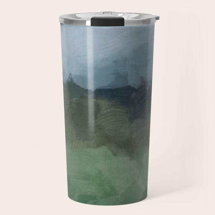 Storm in the Forest - Blue Gray Clouds Grass Green Abstract Nature Rustic Painting Art Printr  Travel Mug Gallery Image 1