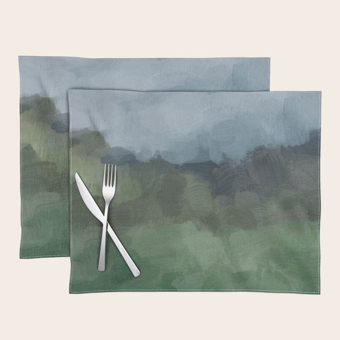 Storm in the Forest - Blue Gray Clouds Grass Green Abstract Nature Rustic Painting Art Printr  Placemat Gallery Image 1