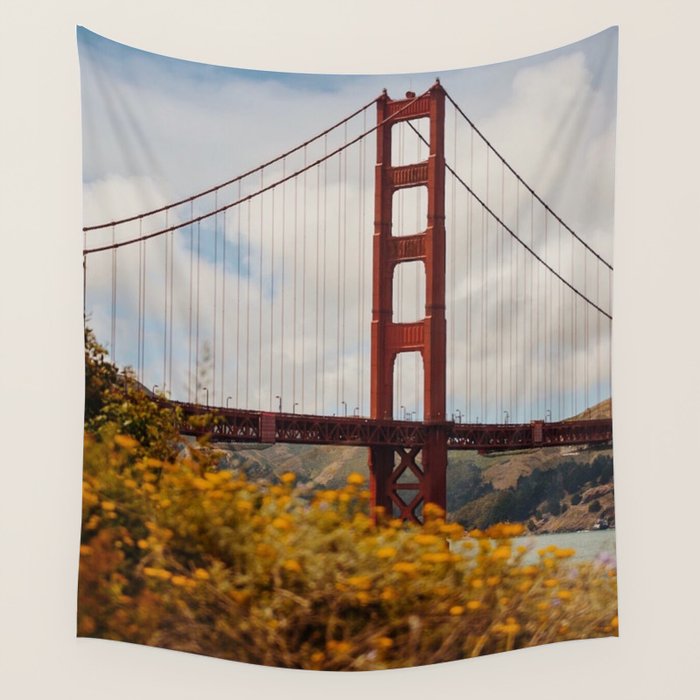 Golden Gate Bridge Through Wildflowers Wall Tapestry Gallery Image 4