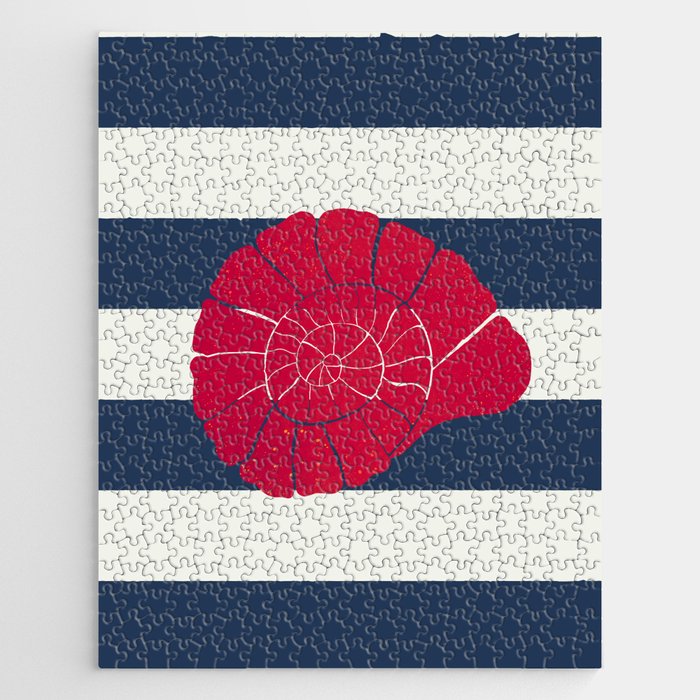 Red nautilus shell and navy stripes Jigsaw Puzzle Gallery Image 1