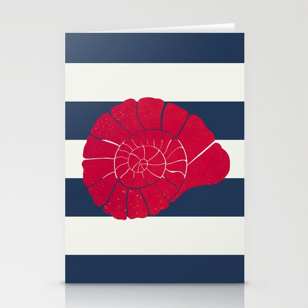 Red nautilus shell and navy stripes Stationery Card Gallery Image 1