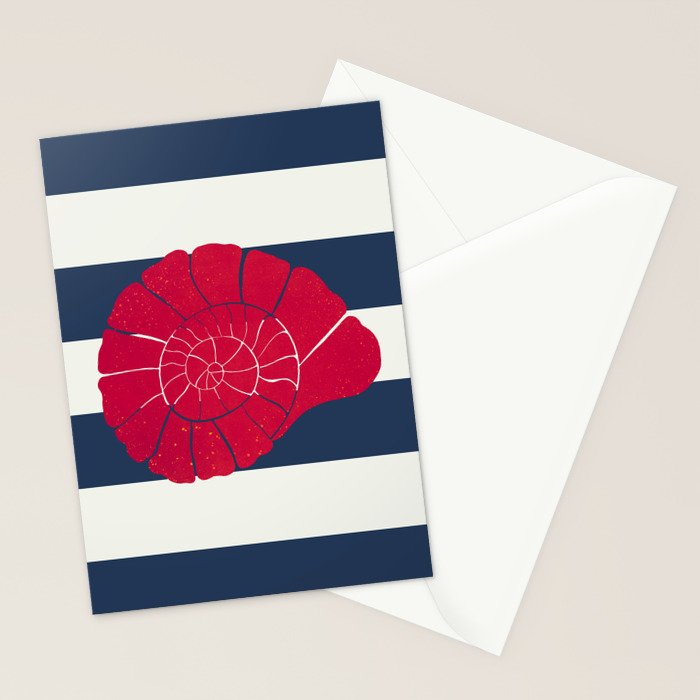 Red nautilus shell and navy stripes Stationery Card Gallery Image 2
