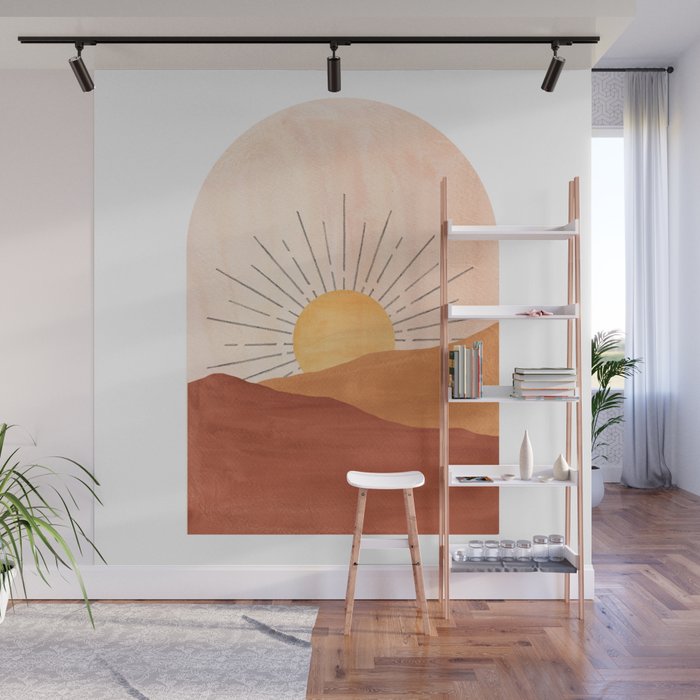 Abstract terracotta landscape, sun and desert, sunrise #1 Wall Mural Gallery Image 1