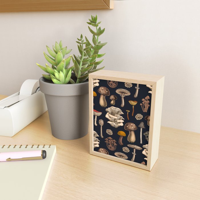 Wild Mushrooms  on graphite black Mini Art Print Gallery Image 2