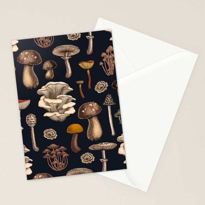 Wild Mushrooms  on graphite black Stationery Card Gallery Image 2