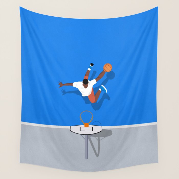 Shooting Hoops | Basketball Court Illustration  Wall Tapestry Gallery Image 4