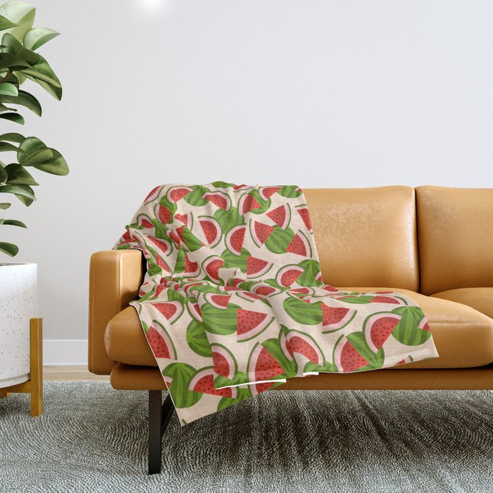 Watermelon Pattern on Cream Throw Blanket Gallery Image 1