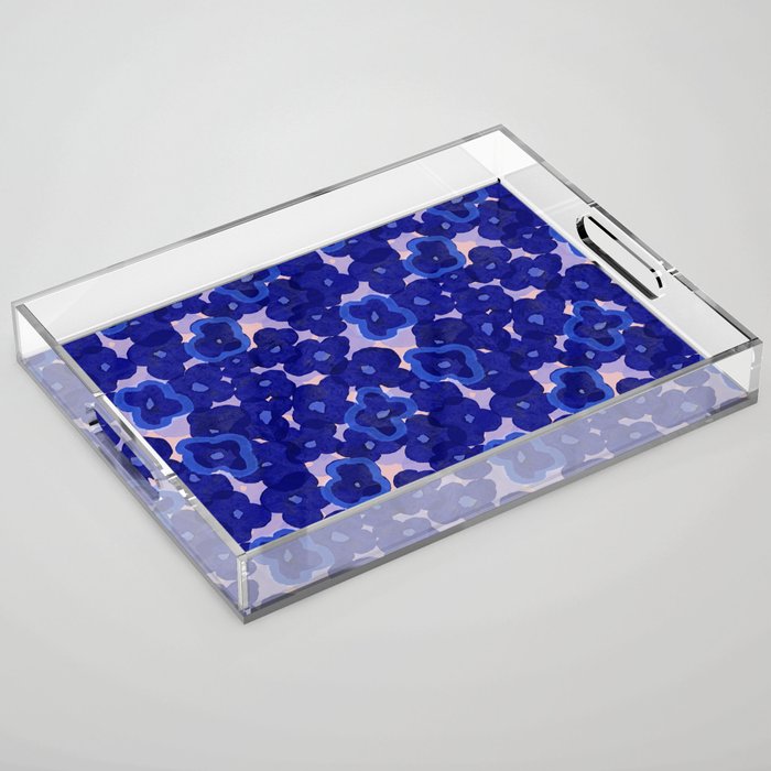 Indigo blue abstract floral pattern Acrylic Tray Gallery Image 1