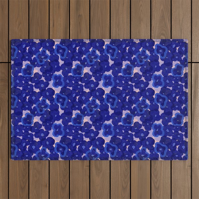 Indigo blue abstract floral pattern Outdoor Rug Gallery Image 1